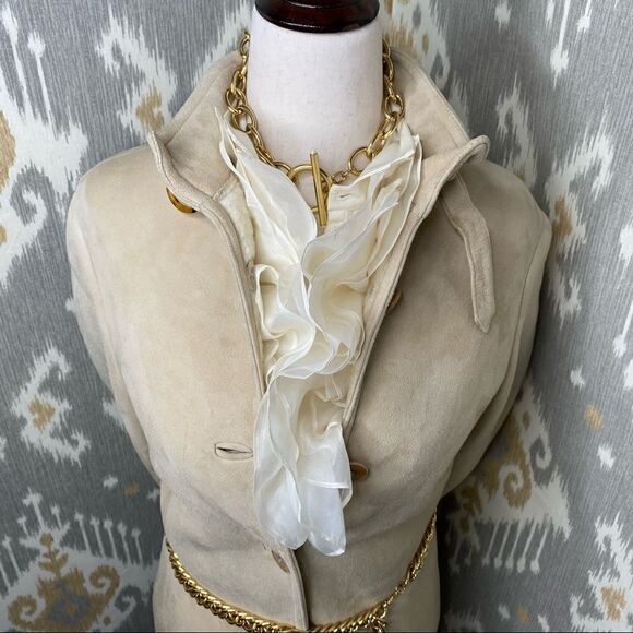 Ralph Lauren Fawn Lamb Shearling & Tortoise Shell Military Inspired Jacket - Picture 4 of 16